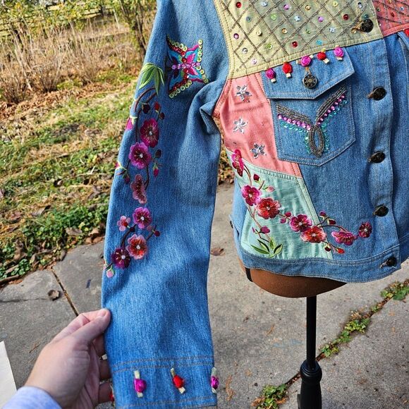Berek Collection Jean Jacket Vintage Embroidered and Beaded Denim Size M - Picture 6 of 10